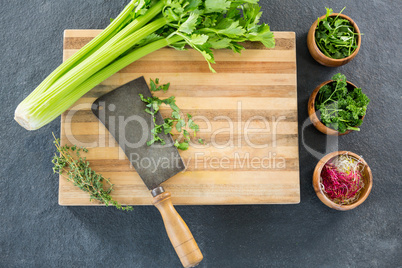 Wooden board and ingredients