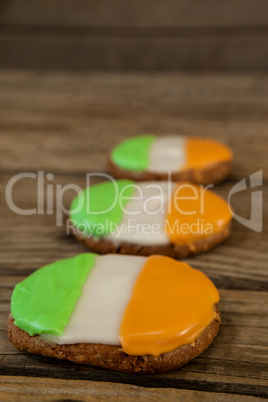 St. Patricks Day three cookies with irish flag toppings