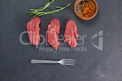 Beef steak, rosemary herb and spices