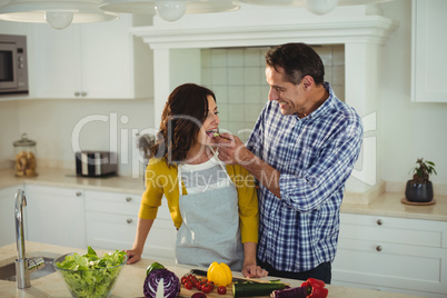 Man feeding woman in the kitchen