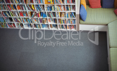 Overhead view of empty library