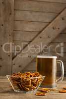 St Patricks Day mug of beer with pretzel