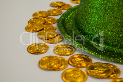 St Patricks Day leprechaun hat with gold chocolate coins