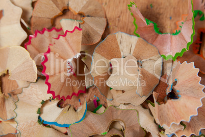 Shavings of various colored pencil
