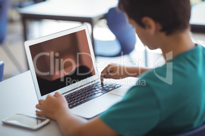 Schoolboy using laptop in classroom