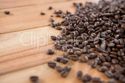 Roasted coffee beans spilled