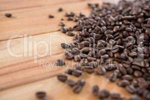 Roasted coffee beans spilled