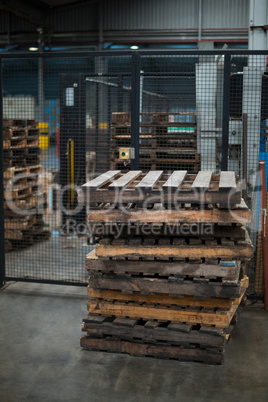 Stack of pallets in factory