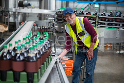 Portrait of factory worker inspecting production line