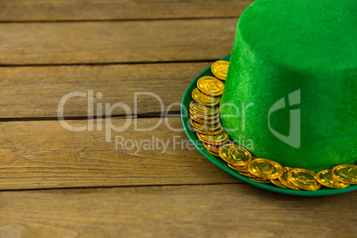 St Patricks Day leprechaun hat with gold chocolate gold coins