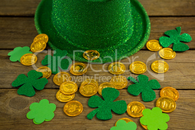St Patricks Day leprechaun hat with gold chocolate gold coins
