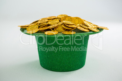 St. Patricks Day leprechaun hat filled with chocolate gold coins