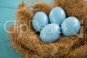 Blue Easter eggs in the nest