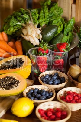 Various fruits and vegetables in wicker basket