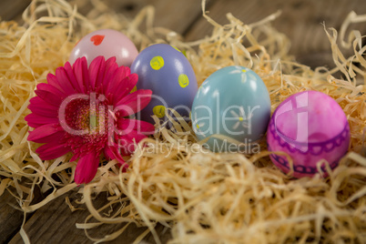 Painted Easter eggs in the nest