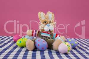 Various Easter eggs with soft toy