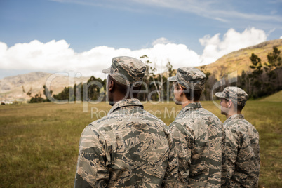 Group of military soldiers standing in line