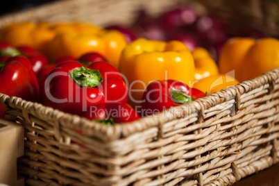Bell peppers in wicker basket