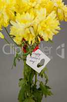 Close-up of happy mothers day card on flowers