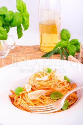 Pasta with cherry tomatoes, garlic and Parmesan cheese