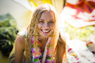 Beautiful woman smiling at music festival