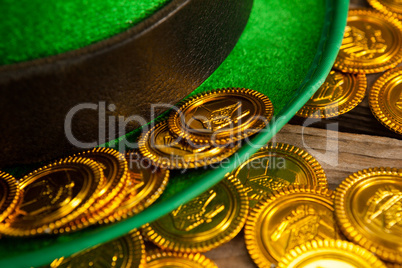 St Patricks Day leprechaun hat with gold chocolate coins