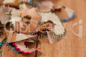 Shavings of various colored pencil