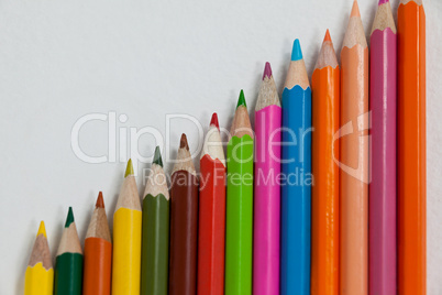 Colorful color pencil arranged in diagonal line