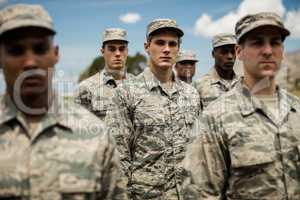 Military soldiers standing in boot camp