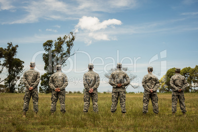 Group of military soldiers standing in line