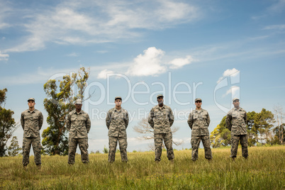 Group of military soldiers standing in line