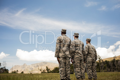 Group of military soldiers standing in line