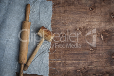 Wooden kitchen items skalka and hammer for beating meat
