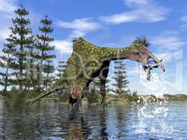 Deinocheirus dinosaur fishing - 3D render