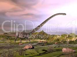 Omeisaurus walking in the desert - 3D render
