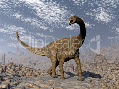 Spinophorosaurus dinosaur walking in the desert - 3D render