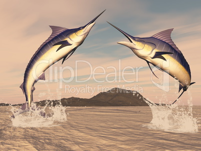 Marlin fishes danse - 3D render