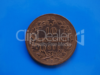 10 cents coin, Kingdom of Italy over blue