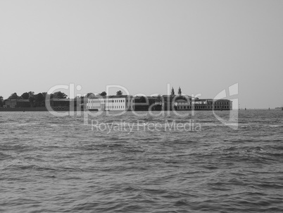 San Servolo island in Venice in black and white
