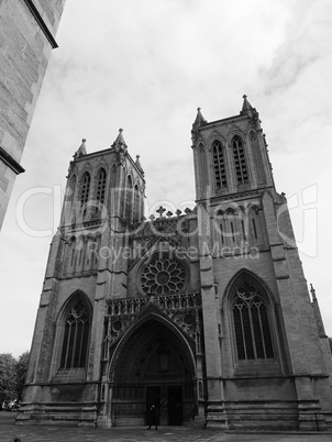 Bristol Cathedral in Bristol in black and white