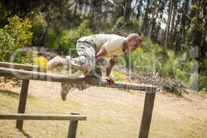 Military soldier training on fitness trail