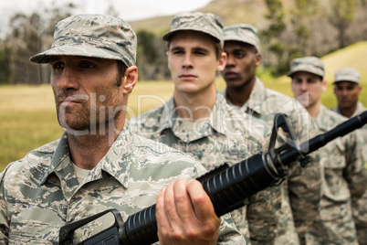 Group of military soldiers standing in line