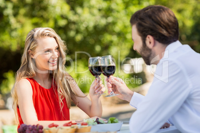 Happy couple toasting wine glasses