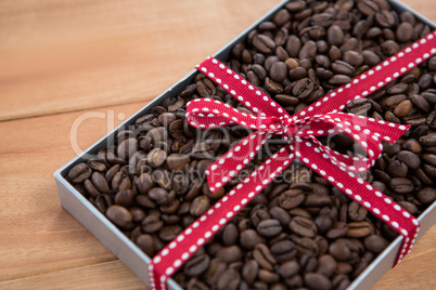 Roasted coffee beans in gift box