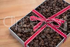 Roasted coffee beans in gift box