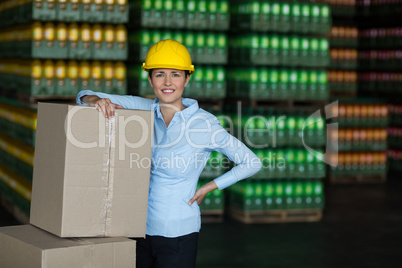 Portrait of female worker standing with hand on hip