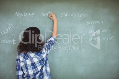 Rear view of schoolgirl pretending to be a teacher in classroom