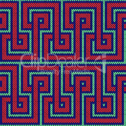 Knitting seamless pattern in red and blue hues