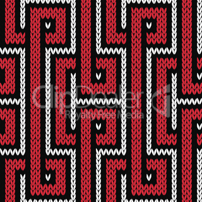 Knitting seamless pattern in red, white and black