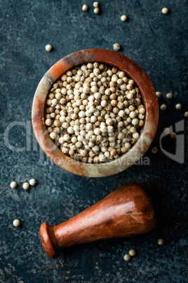 White pepper on dark background directly above copy space